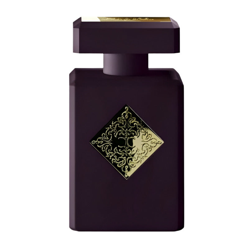 A black bottle of Side Effect Eau de Parfum by Initio, featuring a gold label with intricate designs.