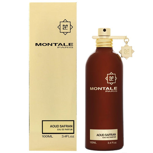 A product image featuring a brown eau de parfum bottle with a gold spray nozzle, next to its beige packaging box. The brand 'Montale' is visible on both the bottle and the box.