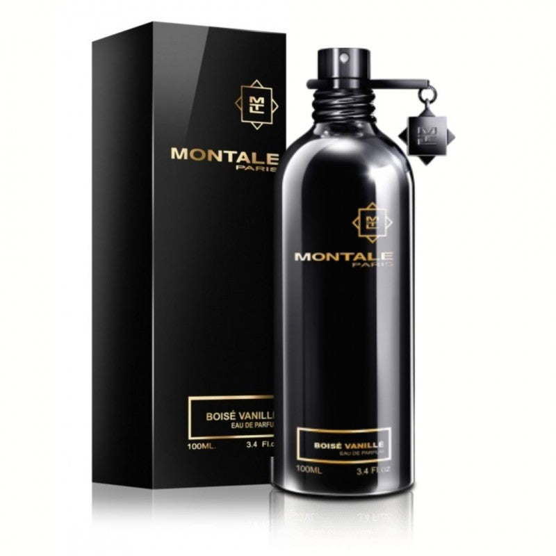A black bottle of Montale Boise Vanille Eau de Parfum with a spray nozzle and a branded cap.