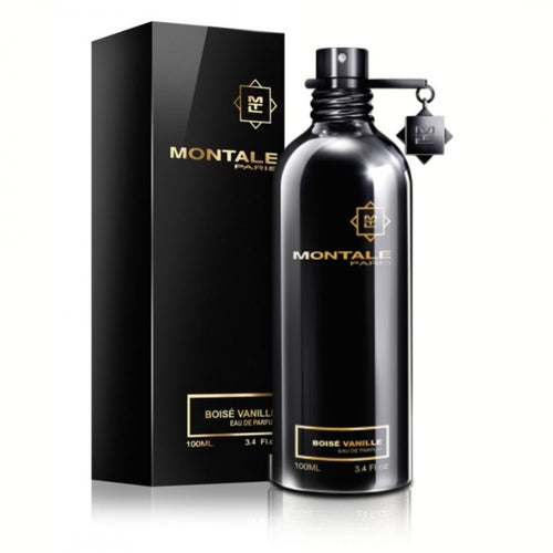 A black bottle of Montale Boise Vanille Eau de Parfum with a spray nozzle and a branded cap.