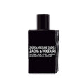 This is Him! 100 ml Eau de Toilette bottle by Zadig & Voltaire – matte black flacon with angular lines expressing modern rock spirit.